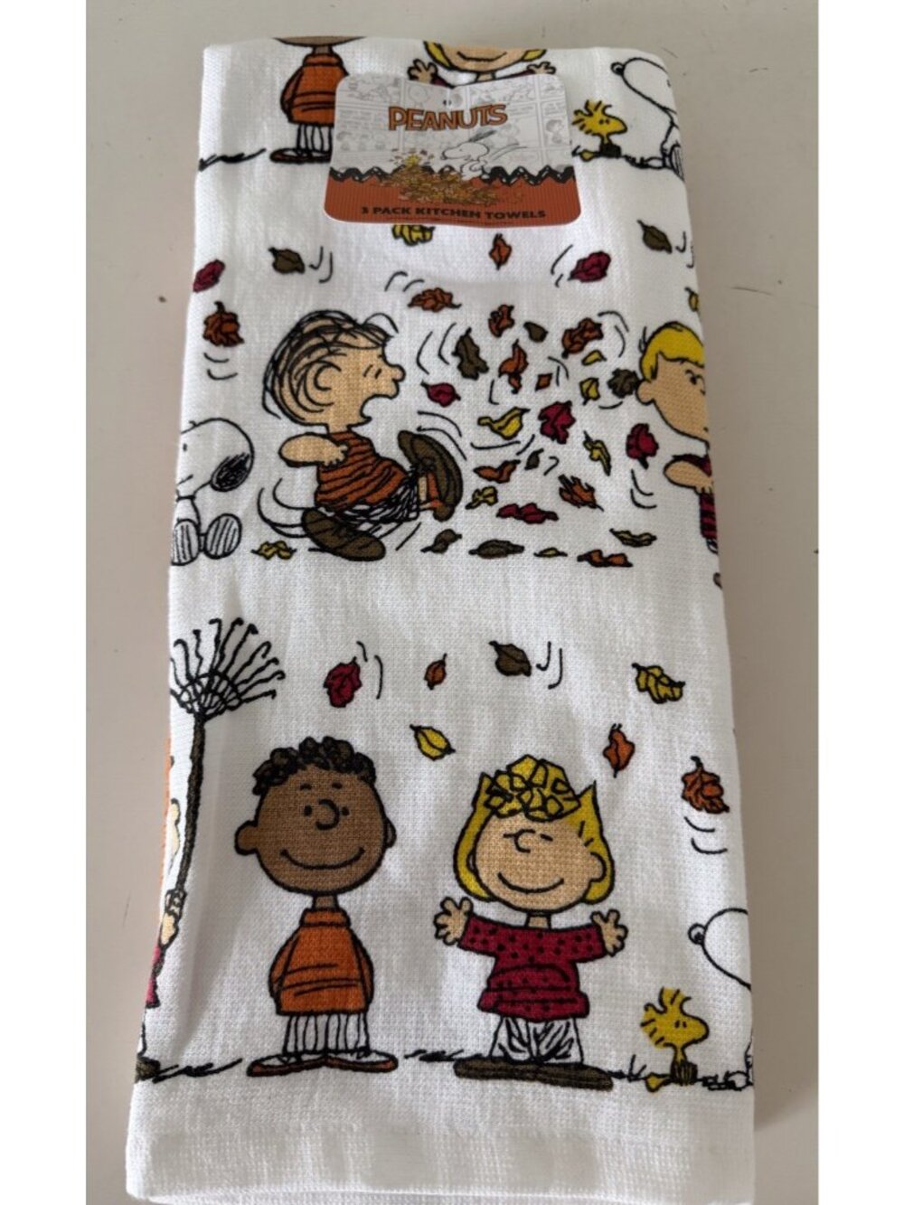 3 Pk Peanuts Snoopy Charlie Brown Fall Autumn Leaves Kitchen Towels 16 X 26” NEW